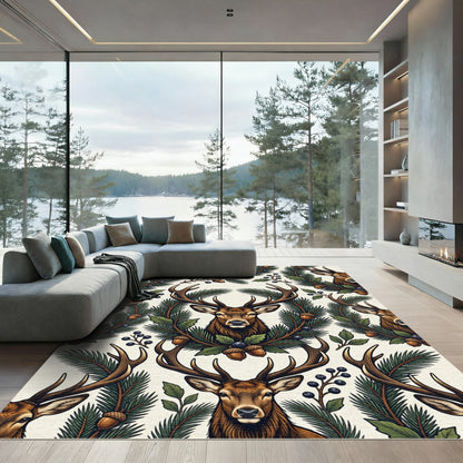 Rustic Woodland Stag and Pine Wreath Rug
