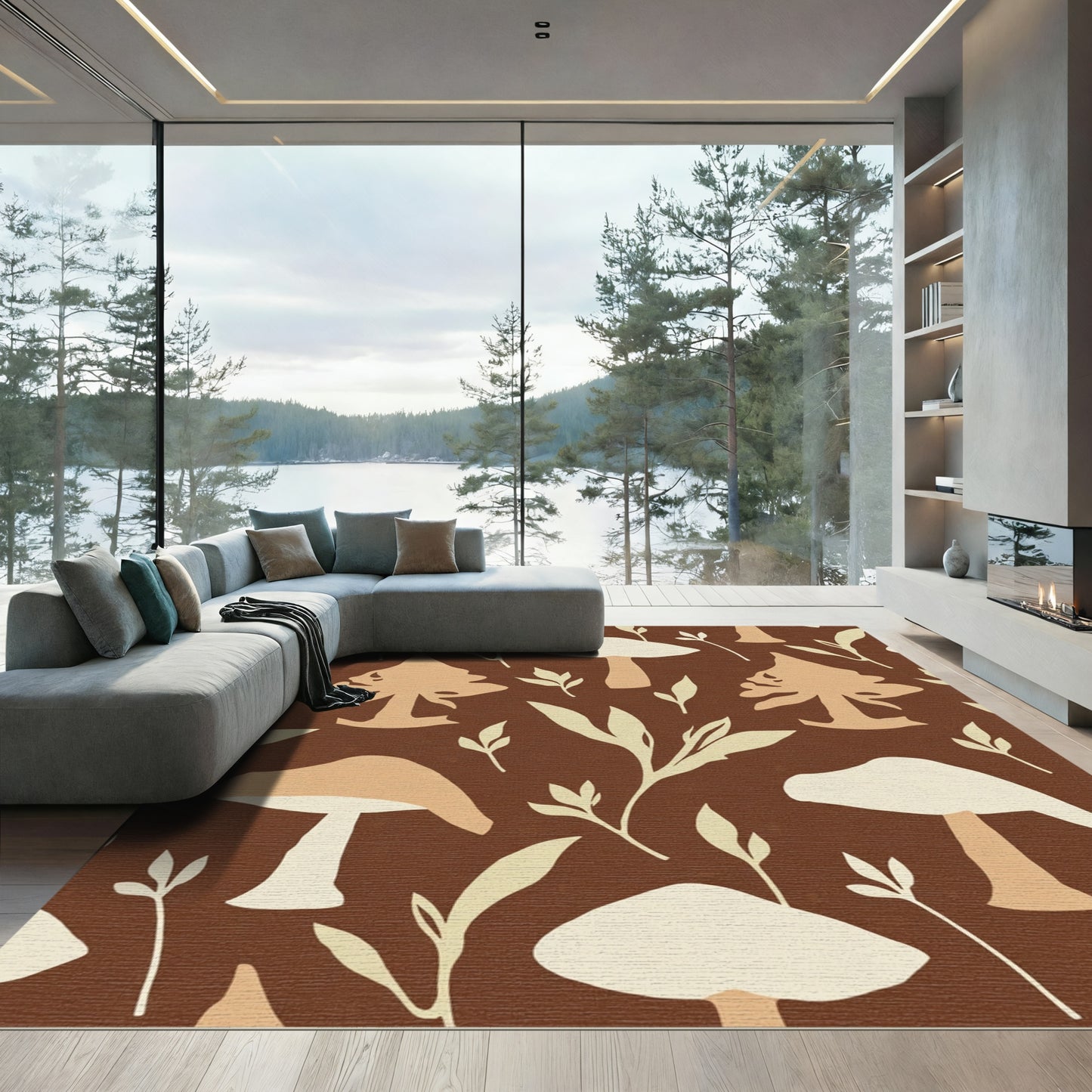 Earthy Mushroom Tree Forest Whimsy Rug