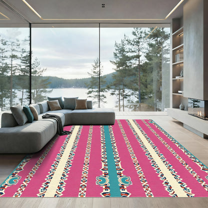 Fuchsia Blue Ivory Tribal Stripe Rug