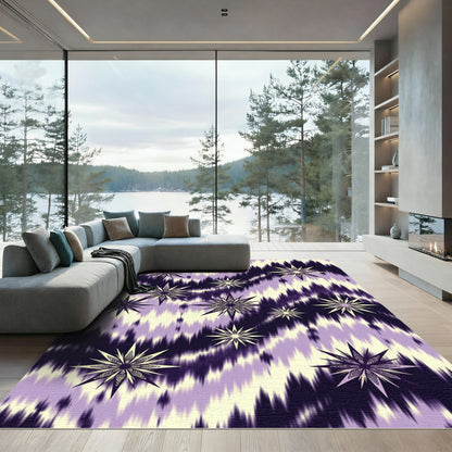 Purple Cream Starburst Ikat Rug