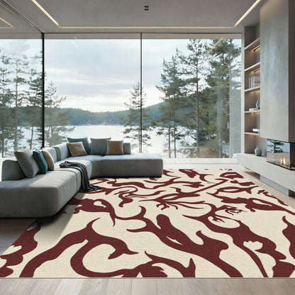 Rich Burgundy Abstract Organic Flow Rug