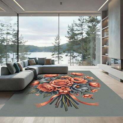 Coral Peach Floral Bouquet Arrangement Rug