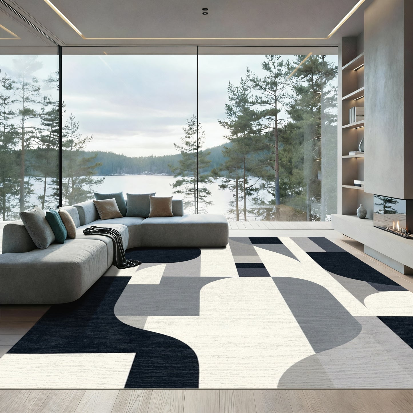 Monochrome Geometric Archway Abstraction Rug