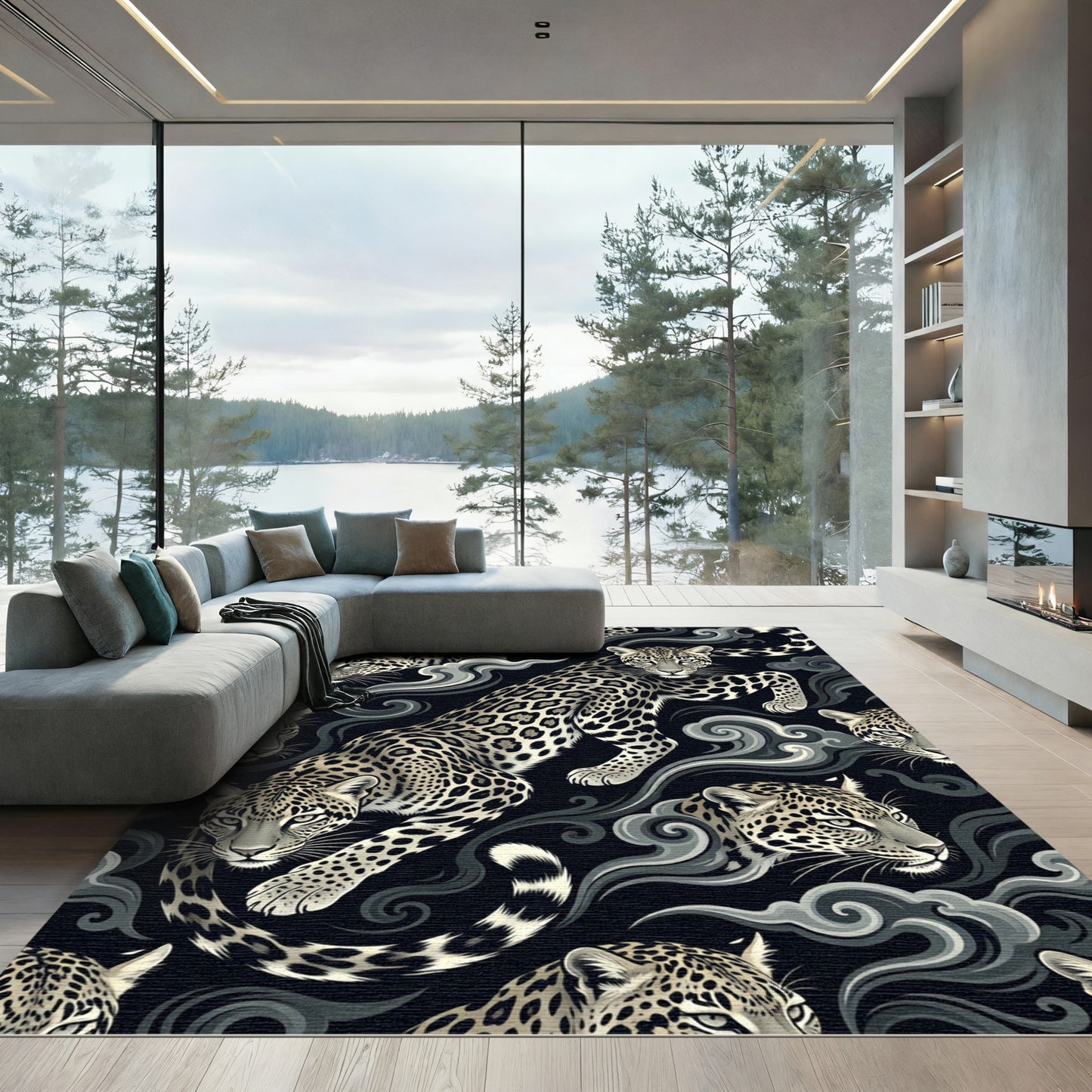 Dramatic Black Jaguar Swirls Rug