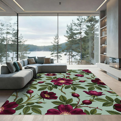Deep Burgundy Rose Botanical Sage Rug