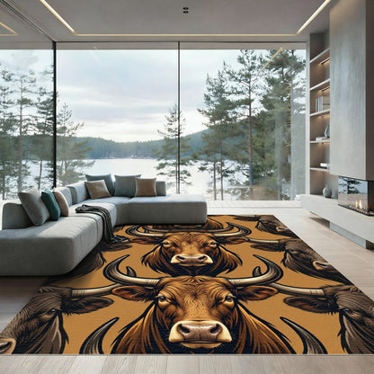 Rustic Brown Bull Head Focal Rug