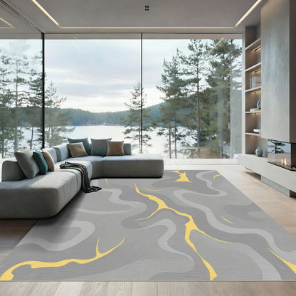 Modern Gray Yellow Swirl Abstract Rug