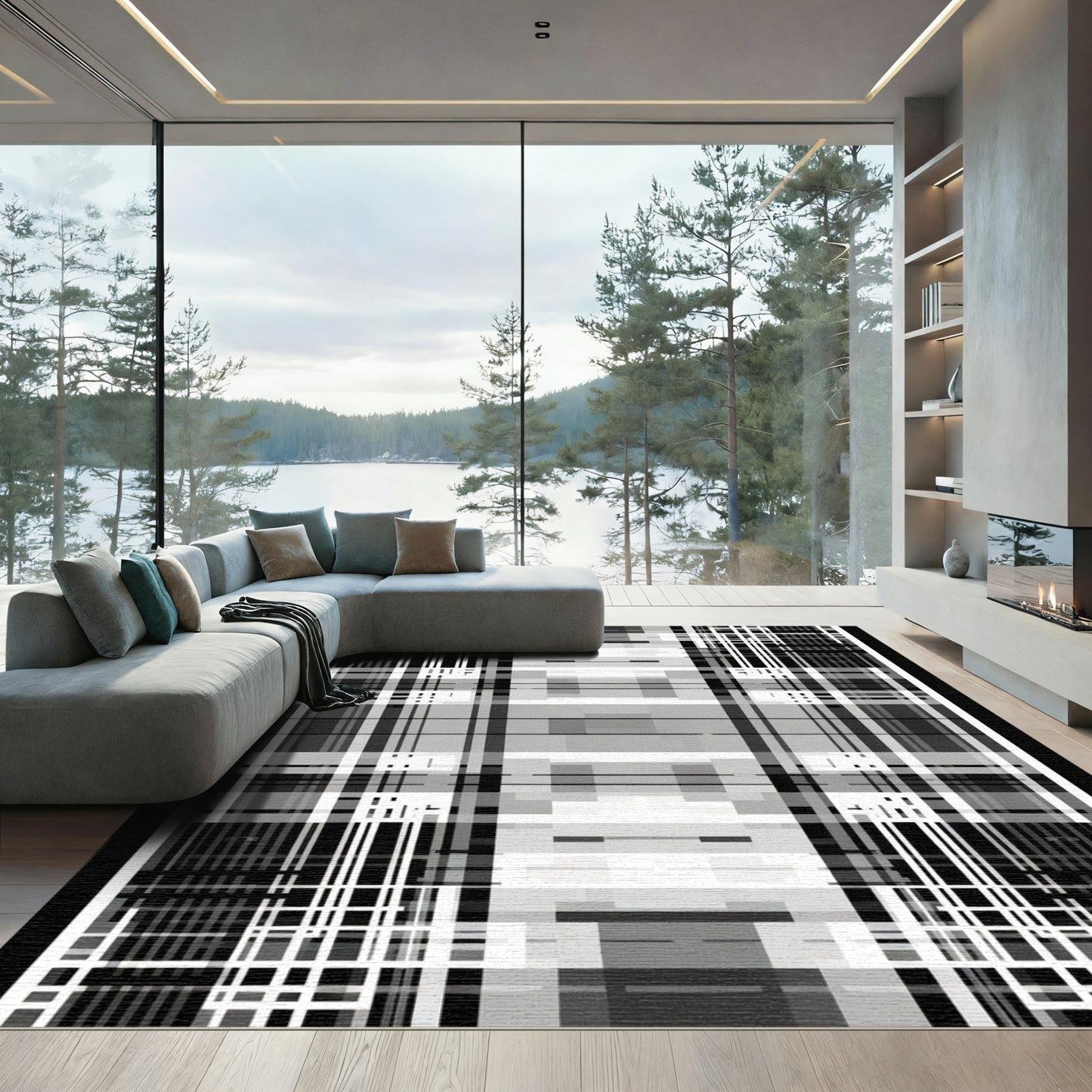 Mono Abstract Plaid Harmony Rug