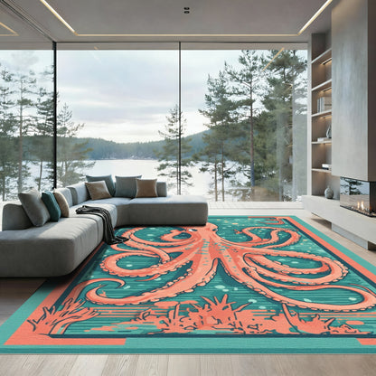 Coral Pink Octopus Sea Creatures Rug