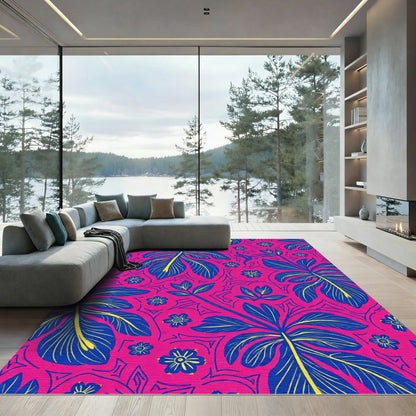 Bold Fuchsia Tropical Leaf Medley Rug