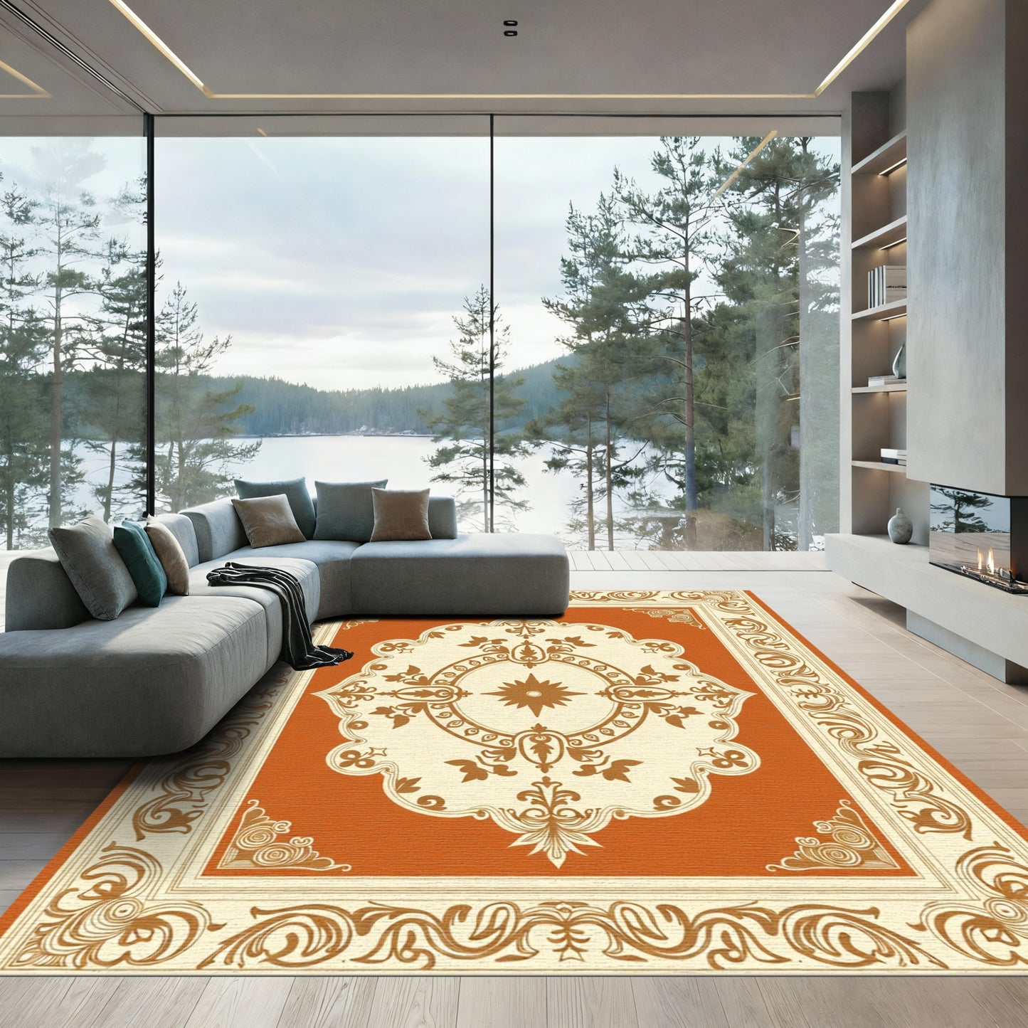 Terracotta And Cream Classic Medallion Rug