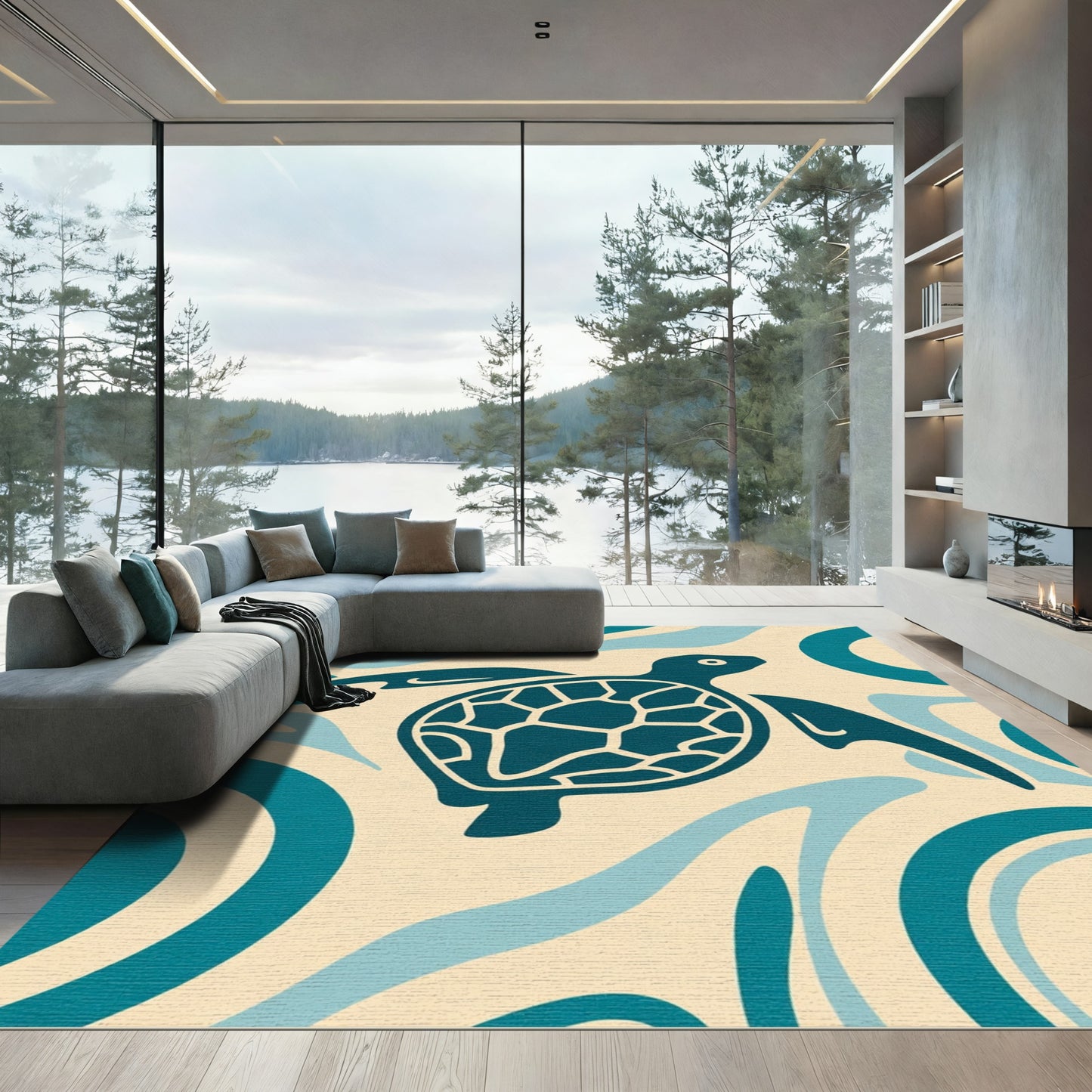Coastal Teal Turtle Wave Rug