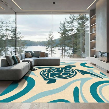 Coastal Teal Turtle Wave Rug