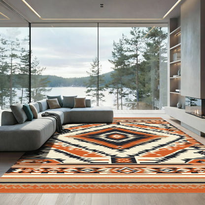 Orange Black Cream Diamond Tribal Rug