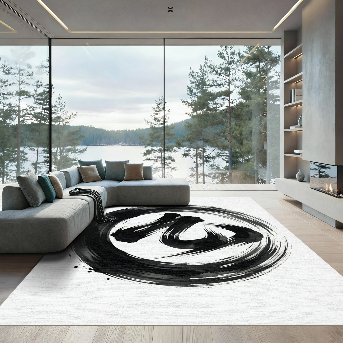 Bold Black Ink Abstract Brush Stroke Rug