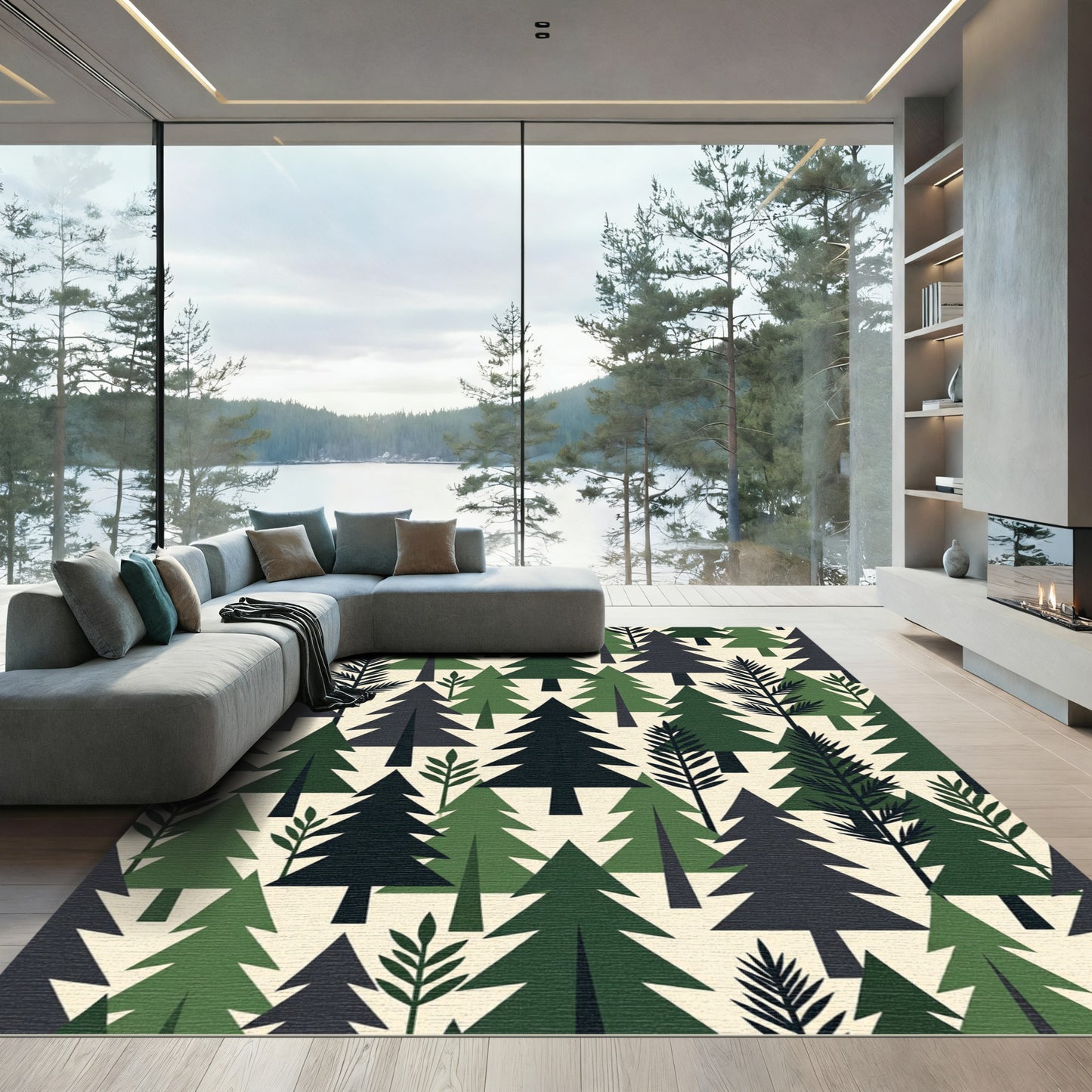 Modern Forest Pine Tree Evergreen Wallpaper Rug