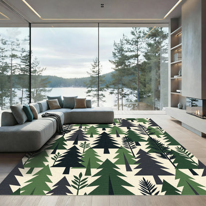Modern Forest Pine Tree Evergreen Wallpaper Rug