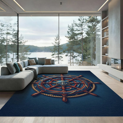 Nautical Anchor Ship Wheel Navy Rug