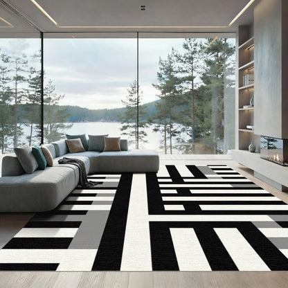 Monochrome Geometric Block Weave Rug