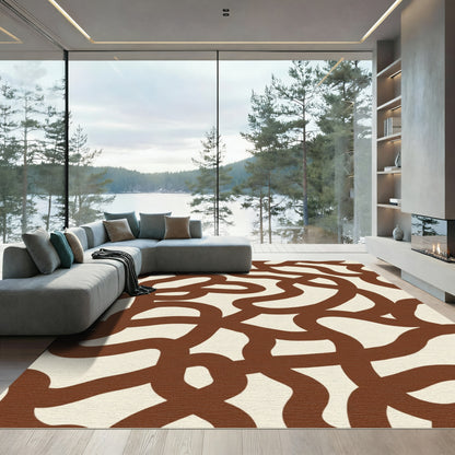 Deep Brown Wavy Abstract Ground Rug