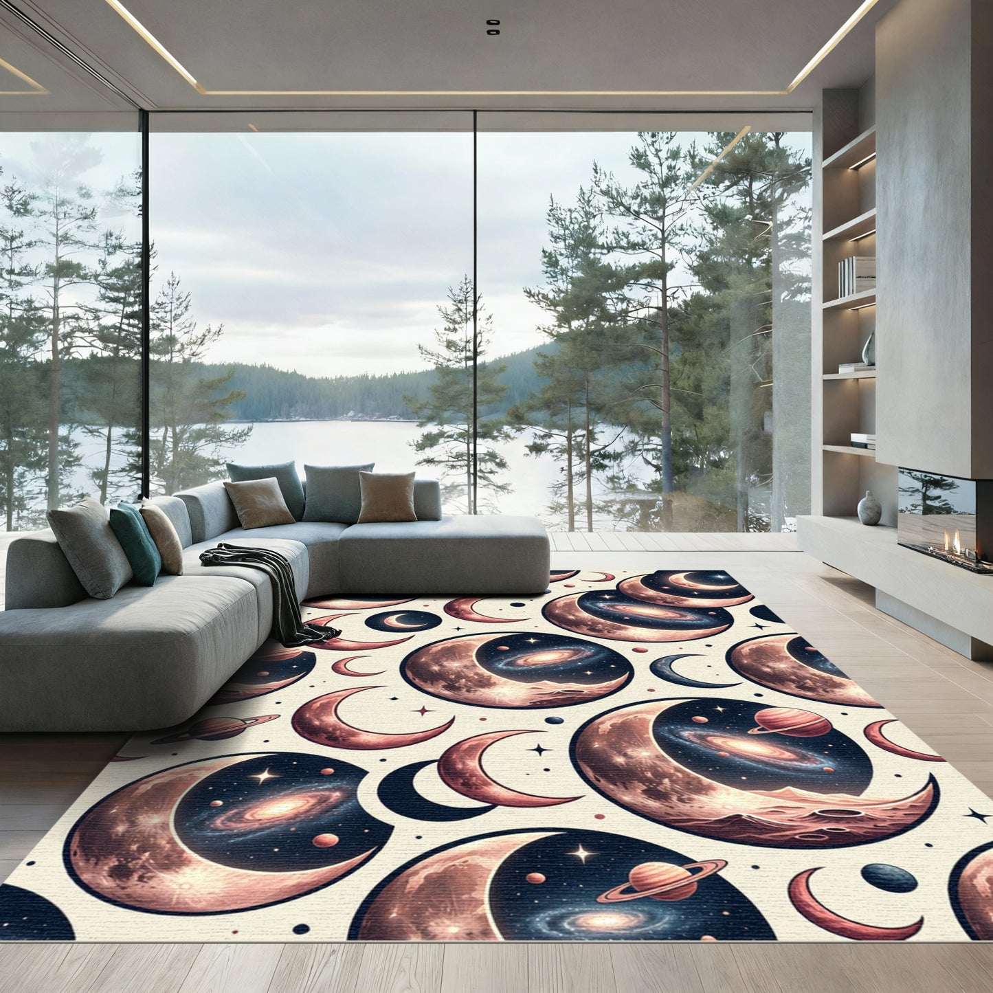 Celestial Moon and Galaxy Cosmic Composition Rug