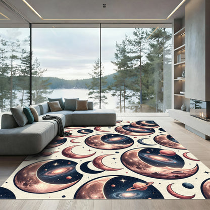 Celestial Moon and Galaxy Cosmic Composition Rug