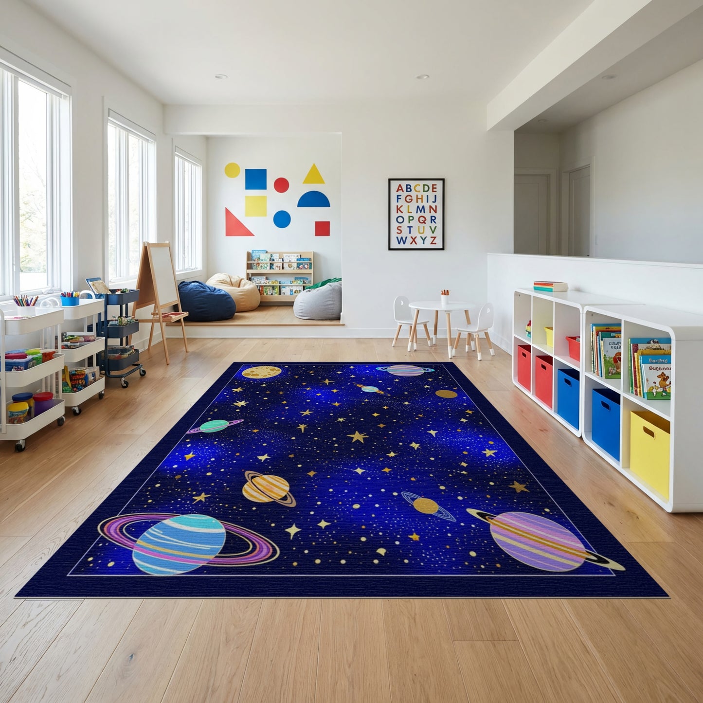 Whimsical Colorful Cosmic Planets Stars Rug