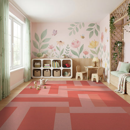 Abstract Blush Geometric Blocks Rug