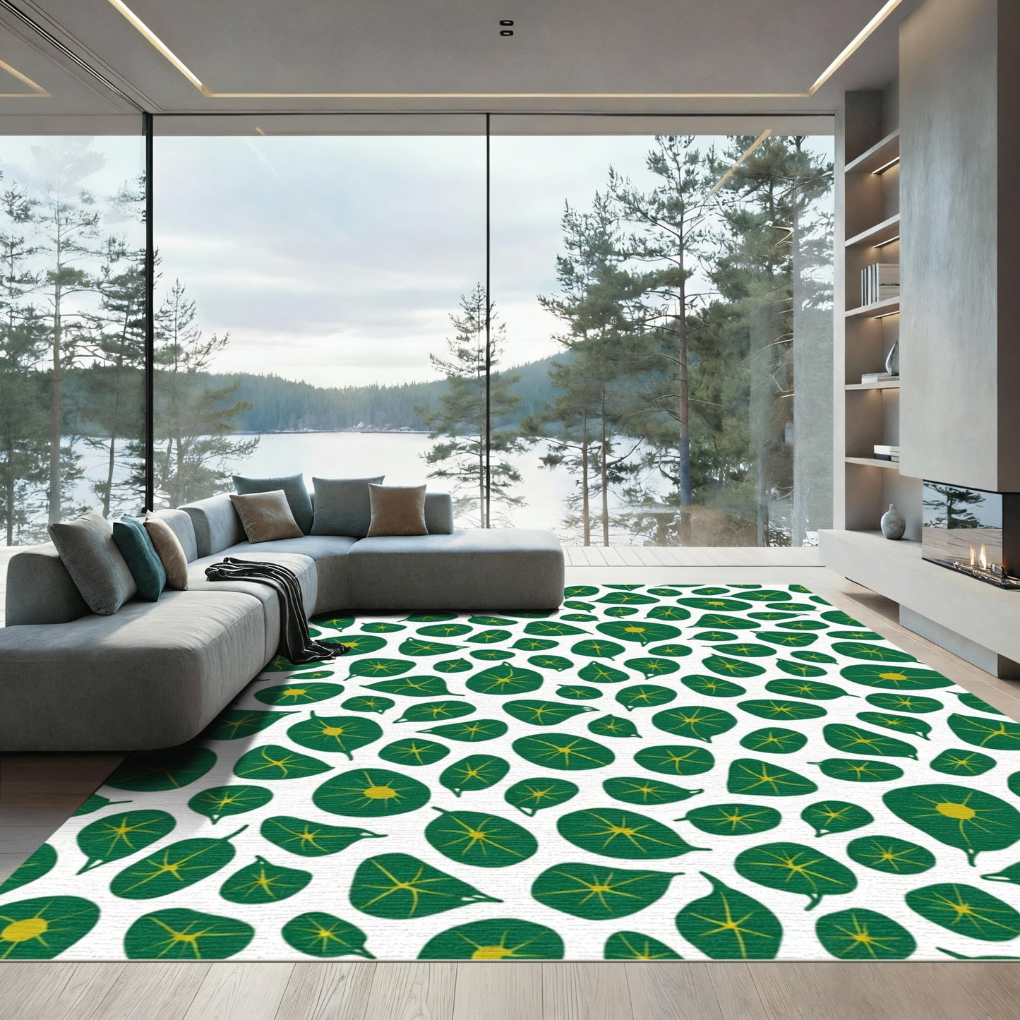 Emerald Green Yellow Leaf Scatter Rug