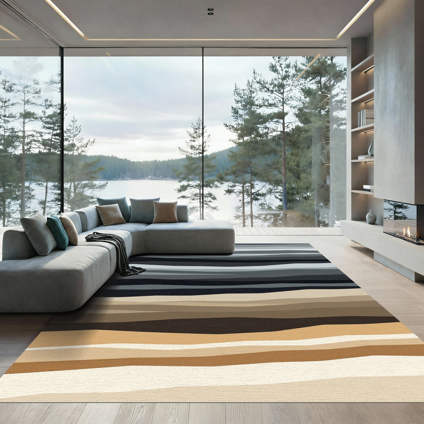 Earthy Tones Layered Abstract Stripe Rug