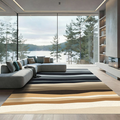 Earthy Tones Layered Abstract Stripe Rug