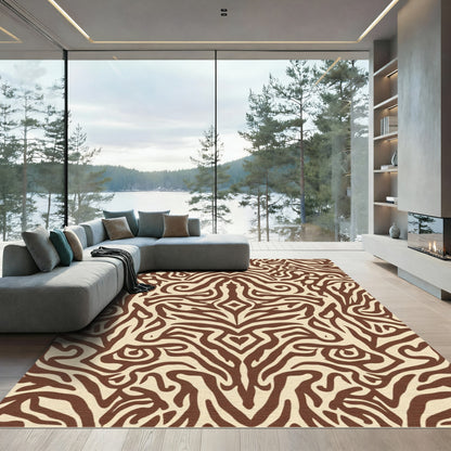 Rich Brown Abstract Organic Swirl Rug
