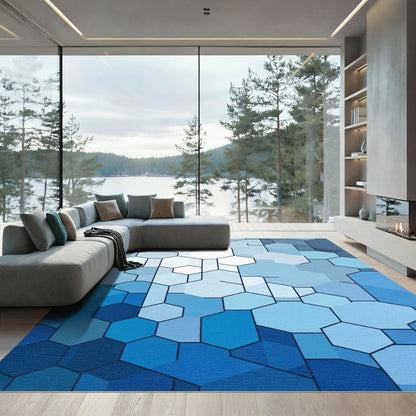 Geometric Blues Hexagon Assembly Rug