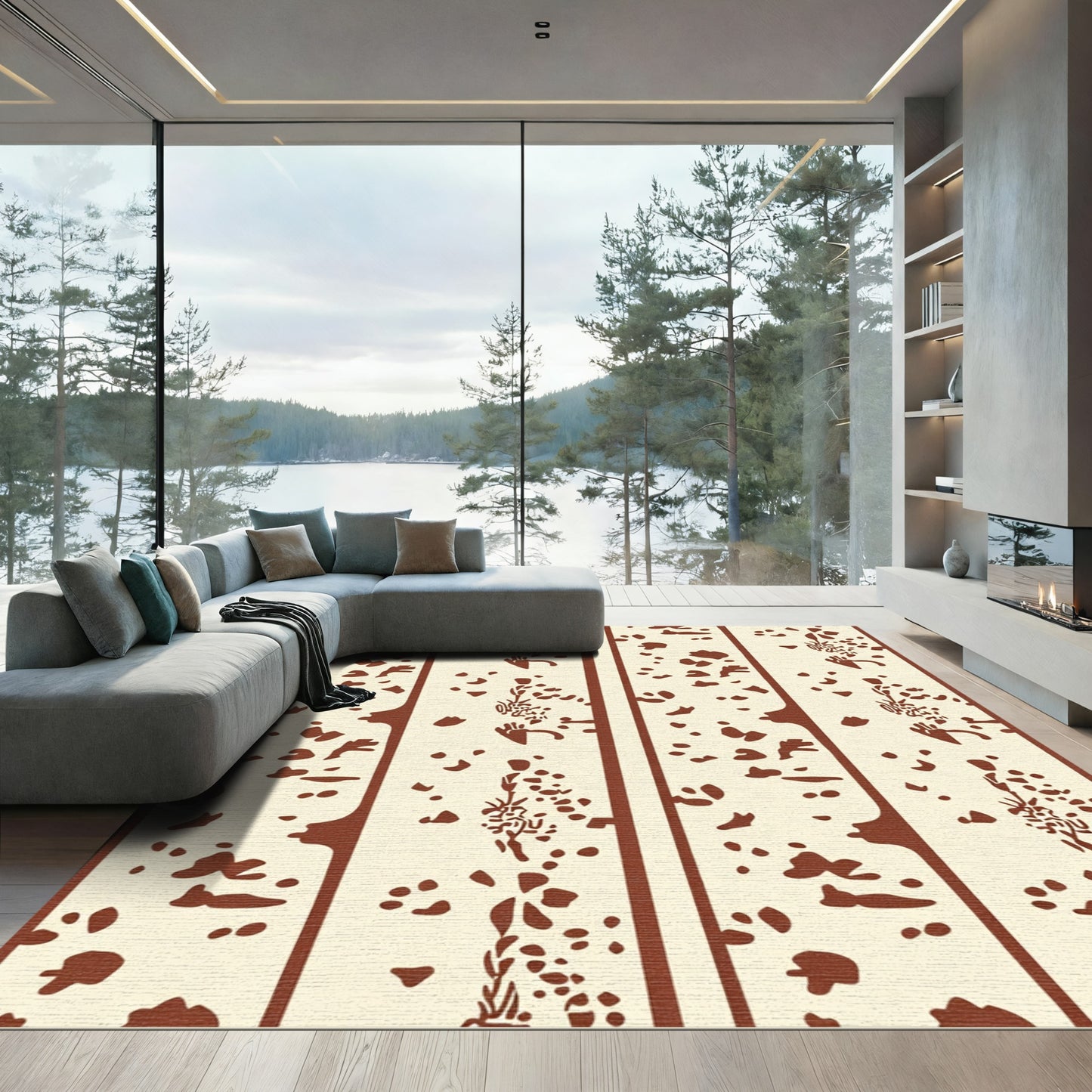 Earthy Cream And Brown Botanical Stripes Rug