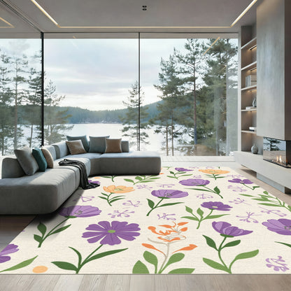 Vibrant Purple Orange Floral Sprig Rug