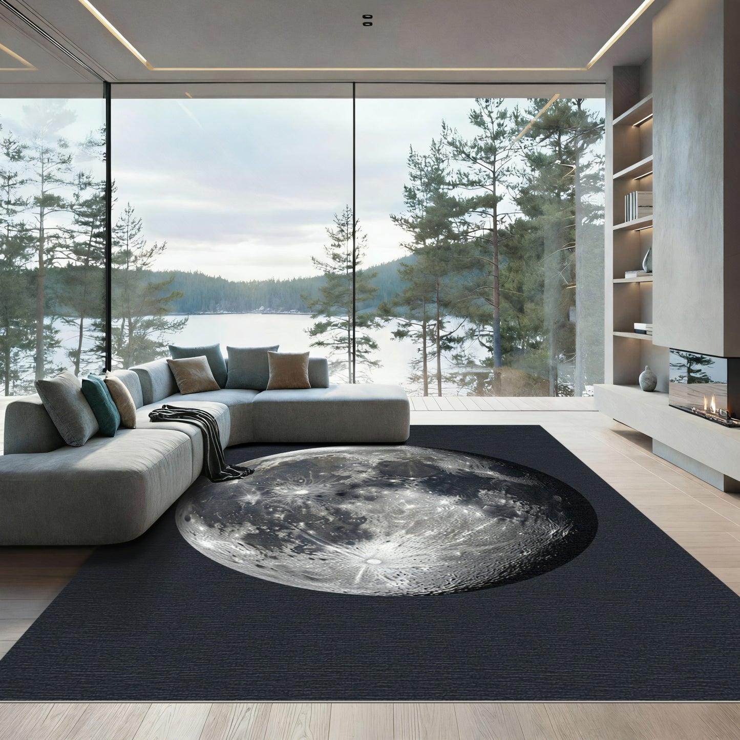 Detailed Full Moon Lunar Surface Orb Rug