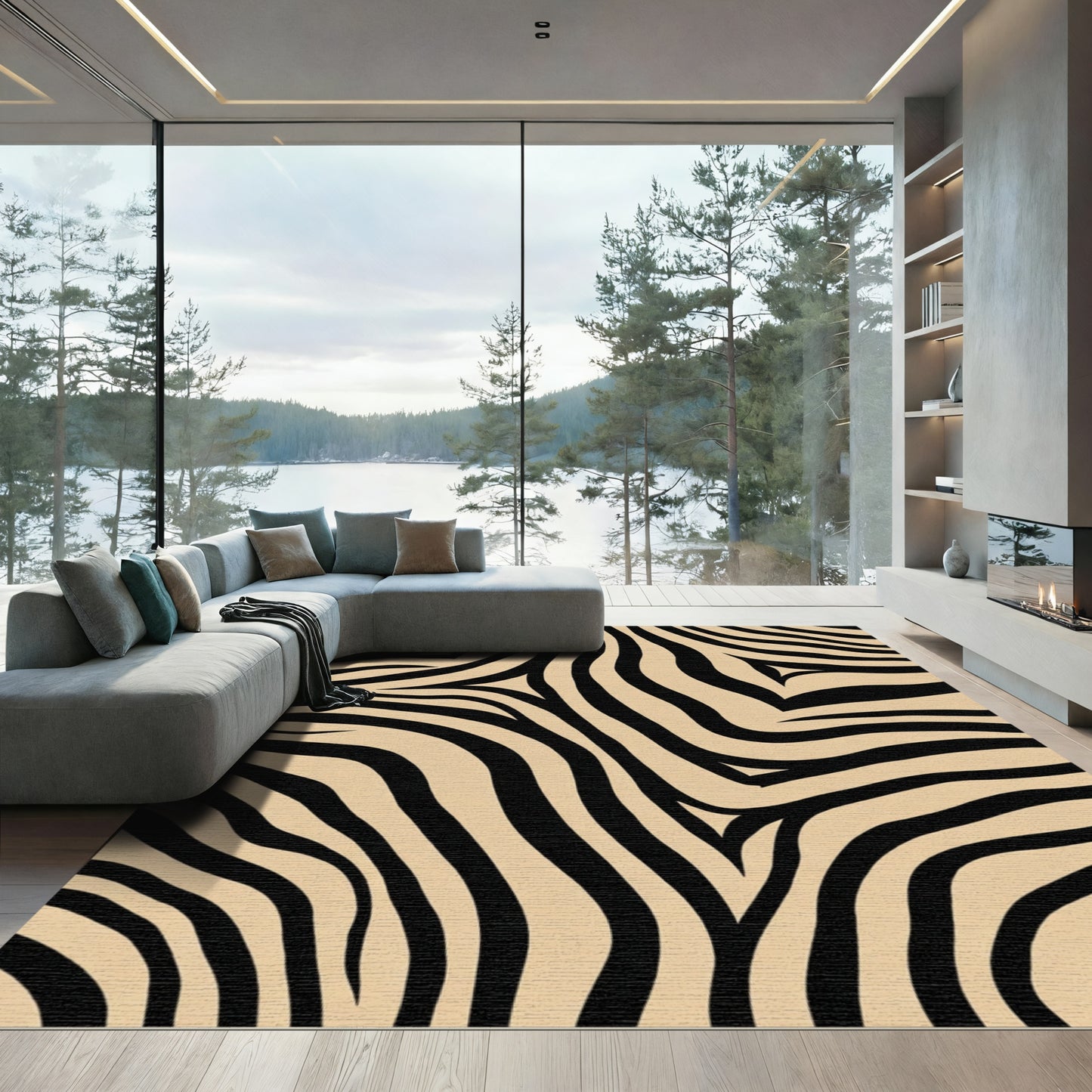 Bold Black Tan Zebra Stripes Rug