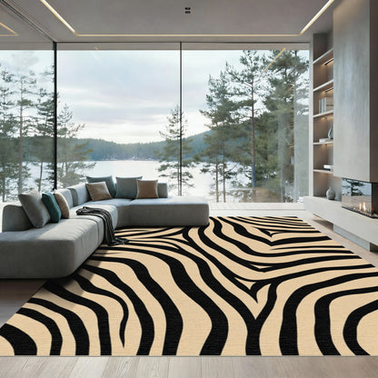 Bold Black Tan Zebra Stripes Rug