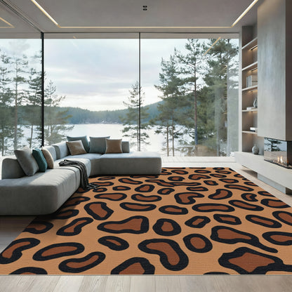 Earthy Brown Black Leopard Spots Rug