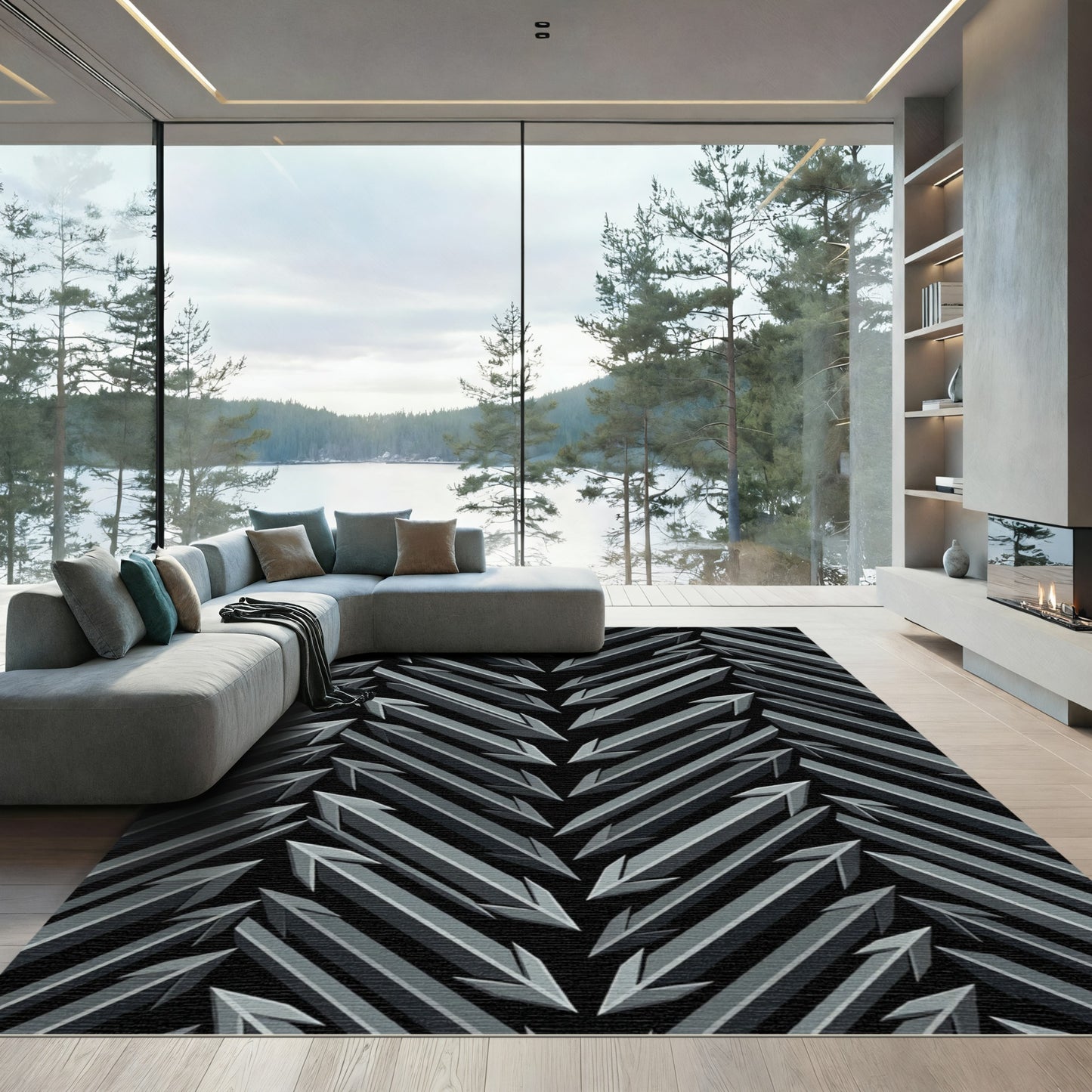 Monochromatic Angular Arrow Chevron Rug