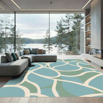Blue Green Organic Abstract Shapes Rug
