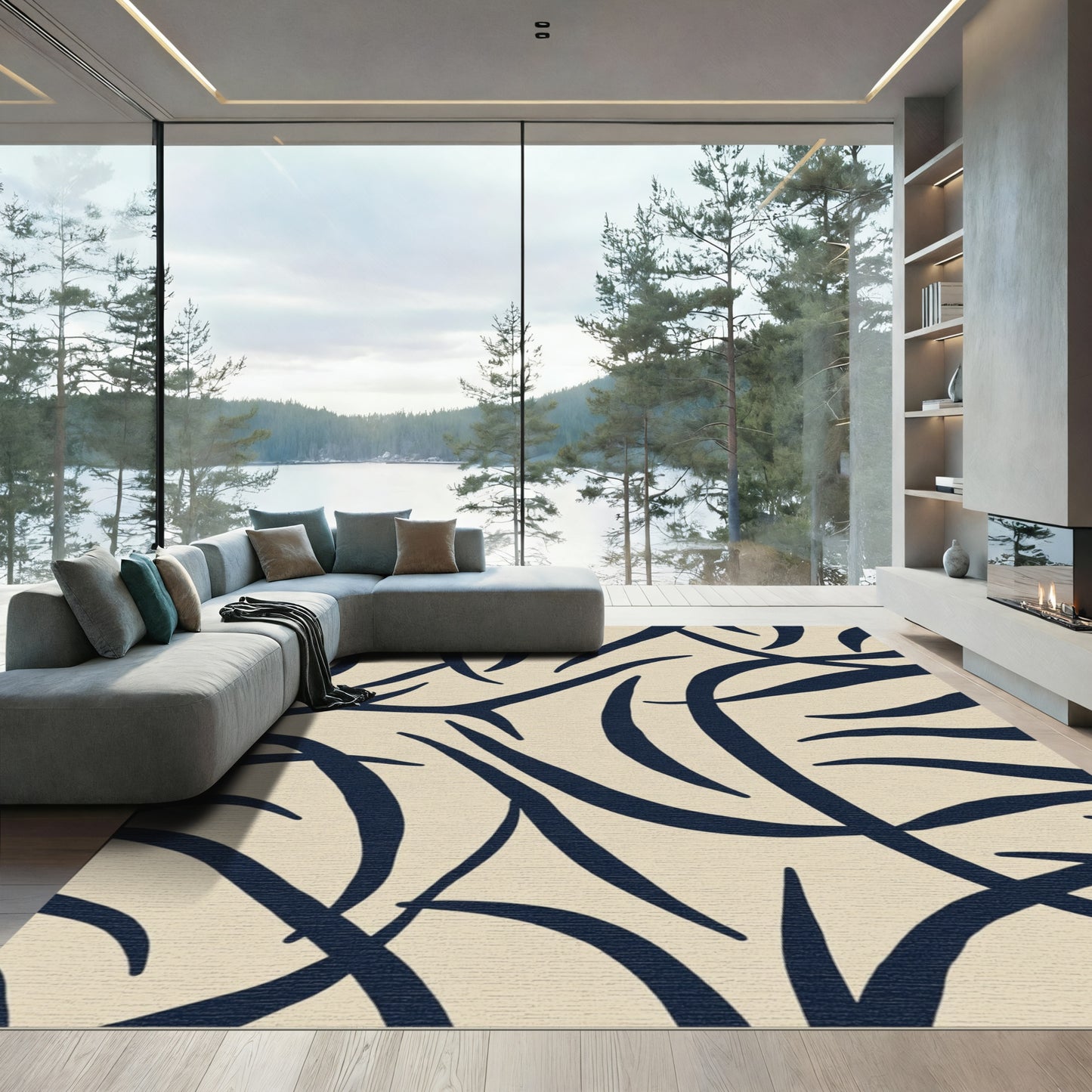 Navy Abstract Organic Swirl Rug