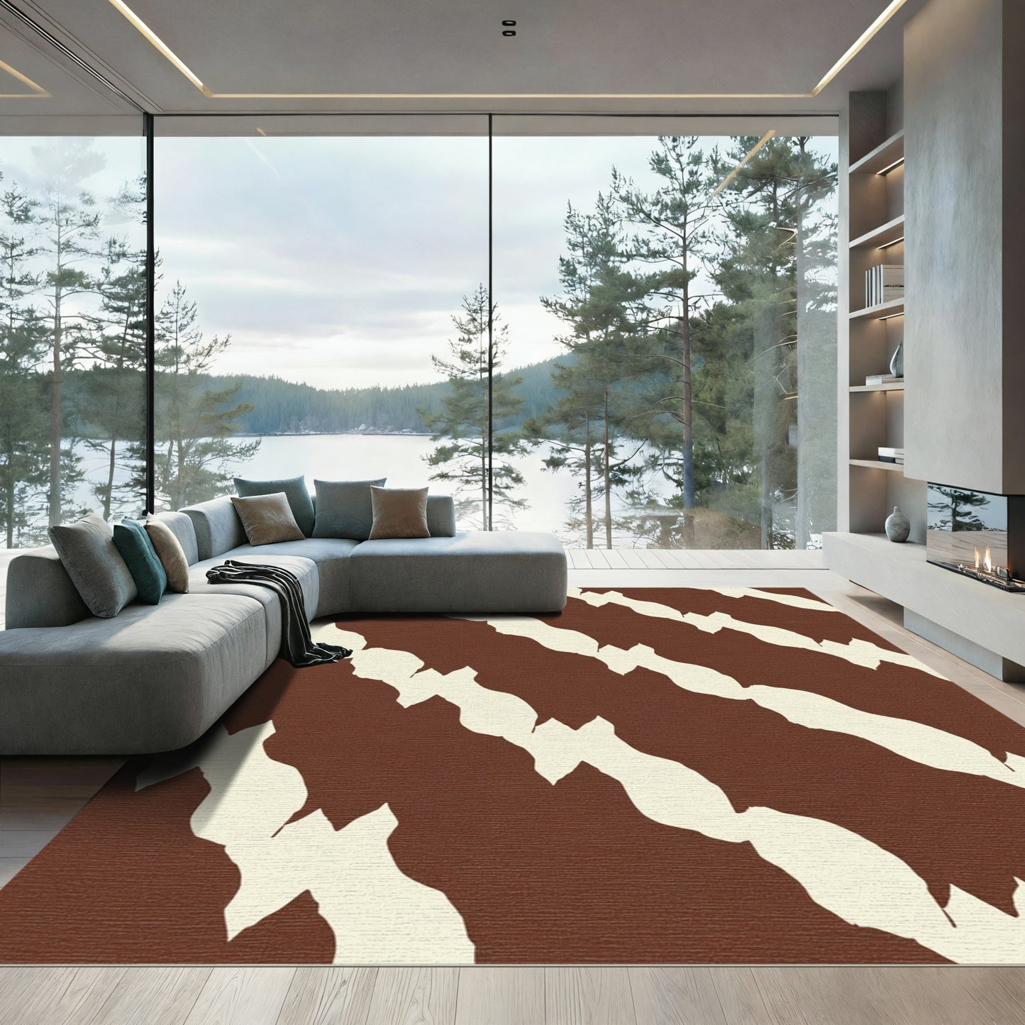 Brown Beige Abstract Animal Hide Rug
