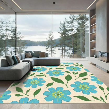 Serene Blue Floral Foliage Repeat Rug