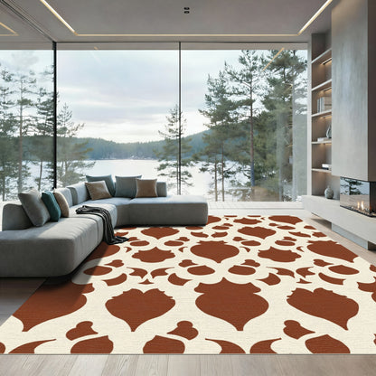 Terracotta Cream Damask Arabesque Rug