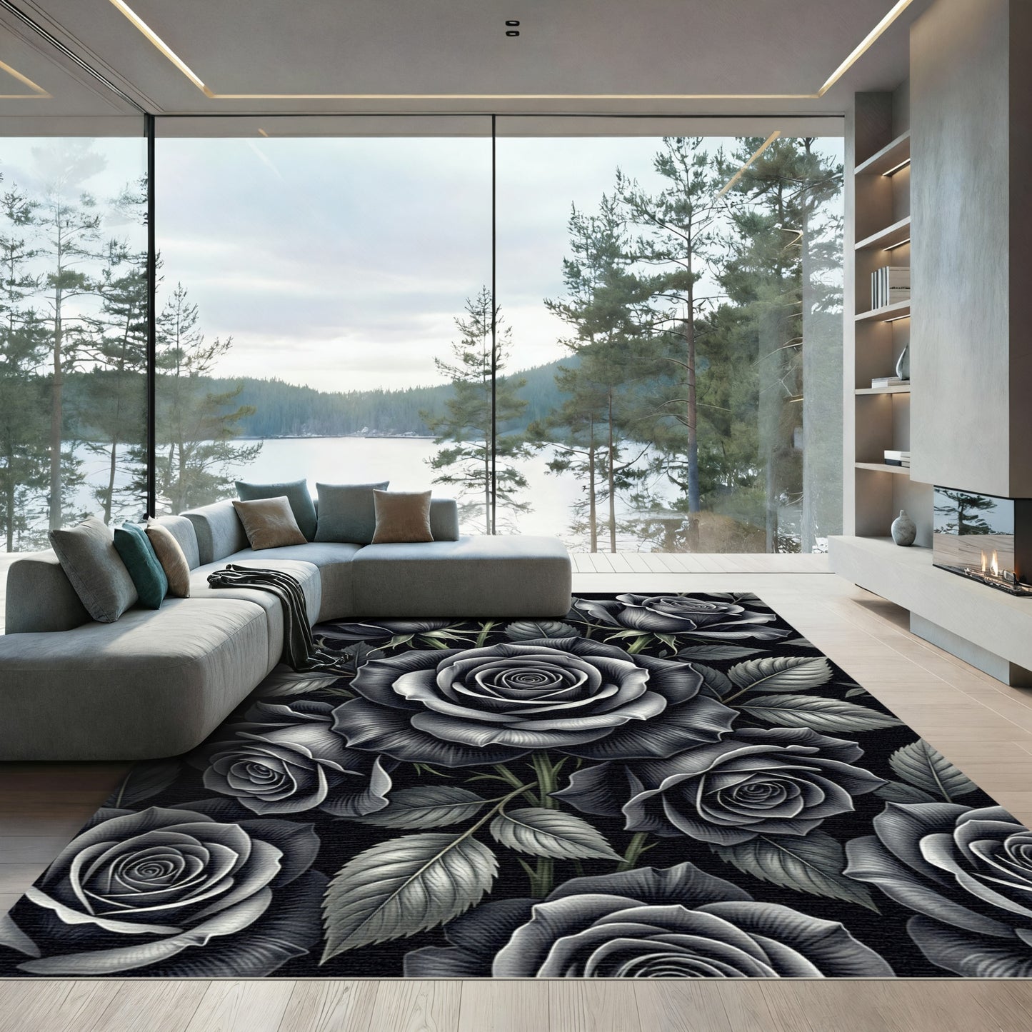 Gothic Black Rose Garden Rug
