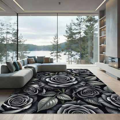 Gothic Black Rose Garden Rug