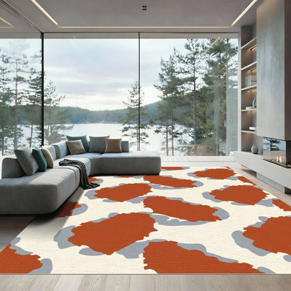 Terracotta and Gray Abstract Spots Rug
