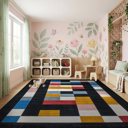 Modern Multicolor Geometric Blocks Rug