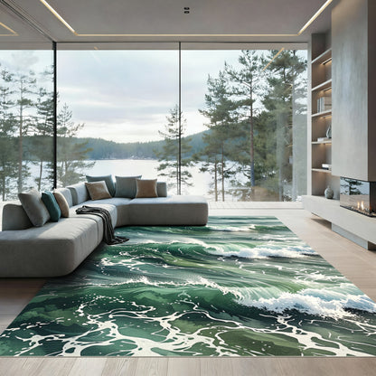 Ethereal Deep Green Ocean Wave Rug